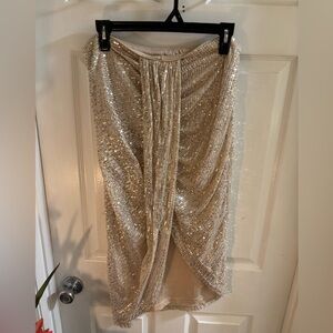 Cider Champagne Asymmetrical Sequin Midi Skirt, Size XL